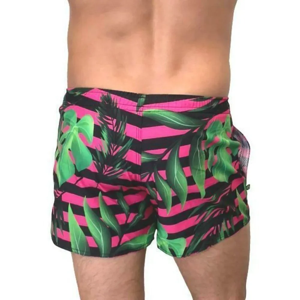 CA Rio CA Swim Shorts Size Small  Pink Green Palm‎ Trees Print Men’s Swimwear